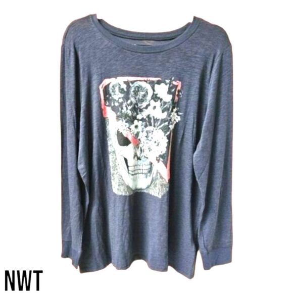 TORRID Floral SKULL ClassicβFit Super Soft Slub Long sleeve Tee SIZE 1X - Picture 1 of 16